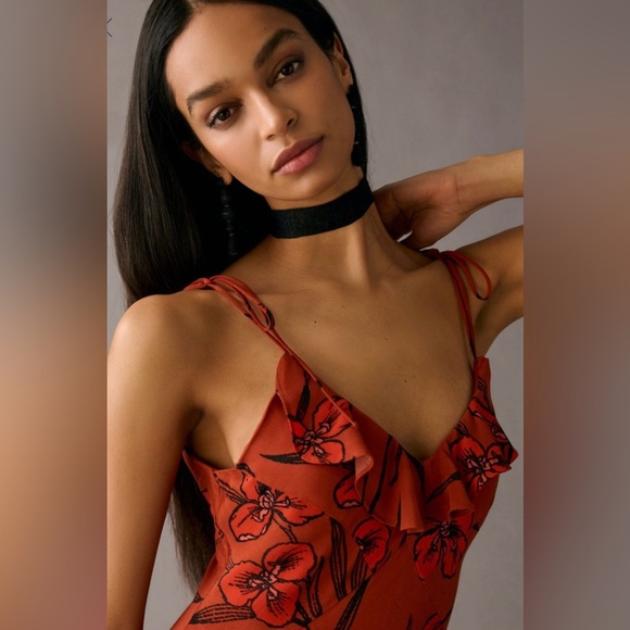 Anthropologie Ruffled V neck slip dress XLP Sundress, resort, wedding guest - Picture 4 of 12